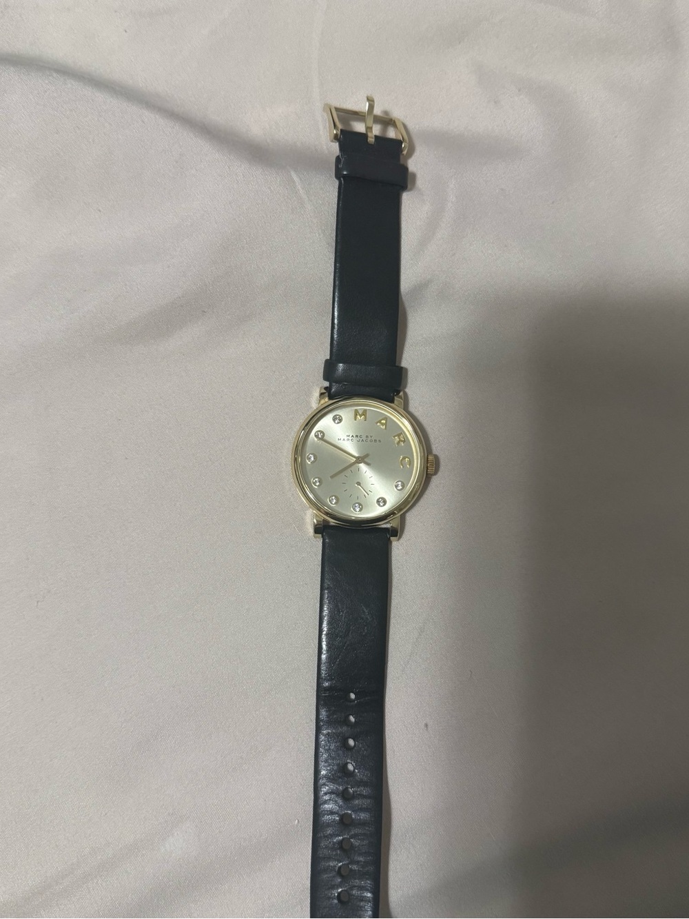 Marc Jacobs Black Leather Strap Gold-Tone Dial Women's/Unisex Watch